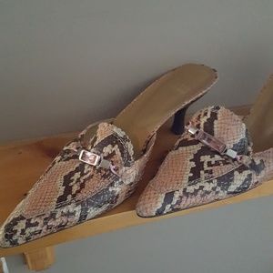 Stuart Weitzman pink croc kitten heels